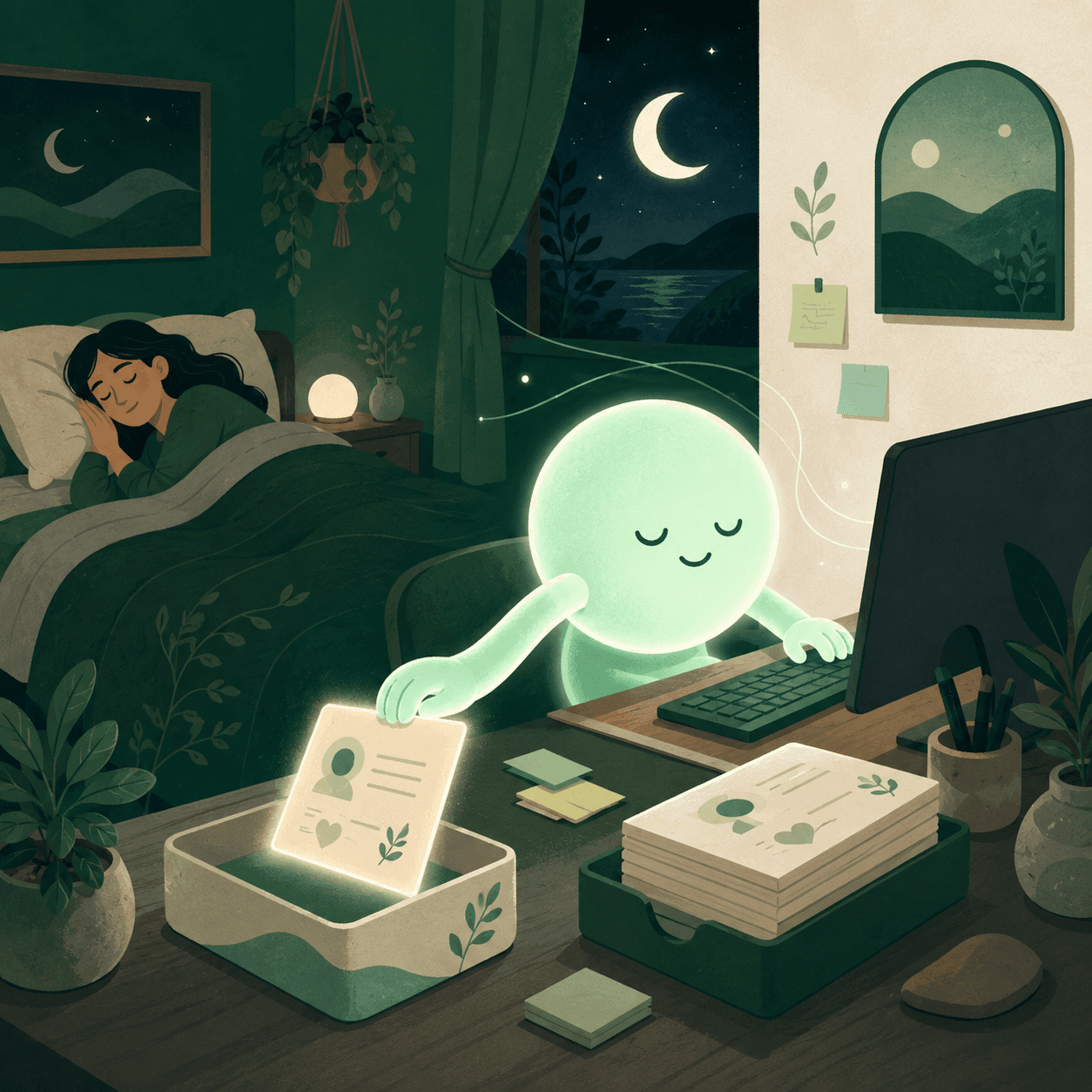 Illustration of a coach's client messages being sorted between an AI assistant and the coach